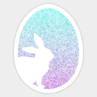 Easter Bunny Silhouette in Pastel Blue Purple Ombre Faux Glitter Easter Egg Sticker